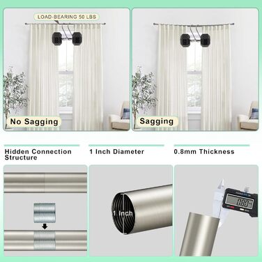 Штанга для штор Warmgold, діаметр 2,5 см, регульована затемнююча штанга, алюмінієві кінці та кріплення, 71–381 см (2 шт. 71–218 см, полірована нікель)