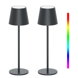 Настільна світлодіодна лампа K-Bright акумуляторна, димована, 2 шт., RGB, USB-C, алюмінієва, водонепроникна IP54, антрацит