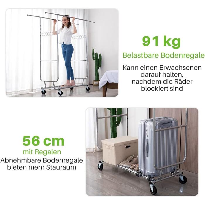 Стійка для одягу HOKEEPER на колесах, подвійна, вантажопідйомність до 283 кг (D002)