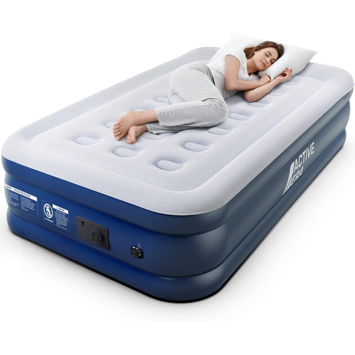 Активна Ера Преміум Надувний Матрац для Сну 1 Особа з Електричною Помпою та Вбудованим Подушкою, 99x188x36.5 см - для кемпінгу та гостей