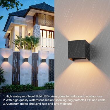 LED-стінні світильники Klighten 2 шт. з регульованим кутом освітлення, тепле світло 3000K, алюміній, для внутрішнього та зовнішнього використання, антрацит (чорний)