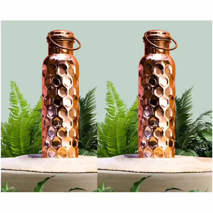 Craft Trade Water Bottle Copper Water Bottle Pure Natural Bottle Water Bottle with Lid and Carrying Bag 34oz/1000 ml Leak-Proof Ayurveda Copper Bottle for Office and Yoga - 2