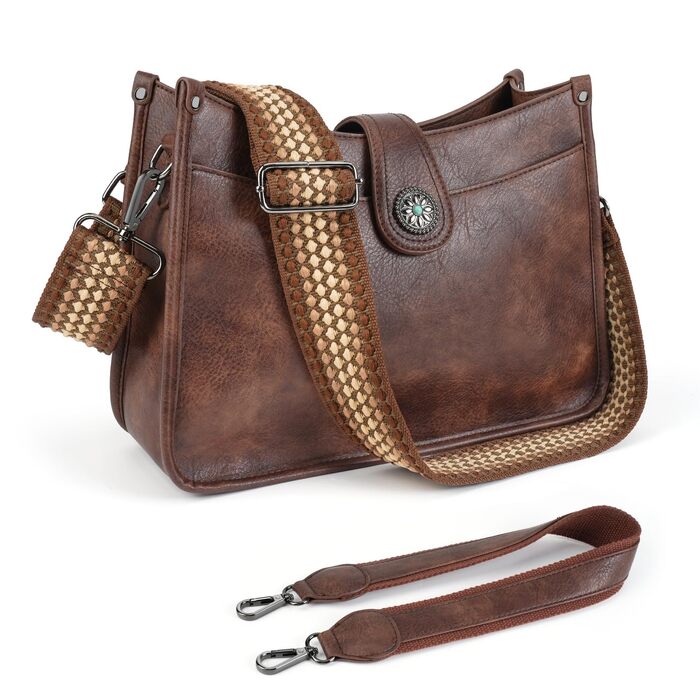 Сумка жіноча APHISON через плече коричнева середнього розміру, кросбоді, vegan leather, з широким ременем та 2 ремінцями, для подорожей