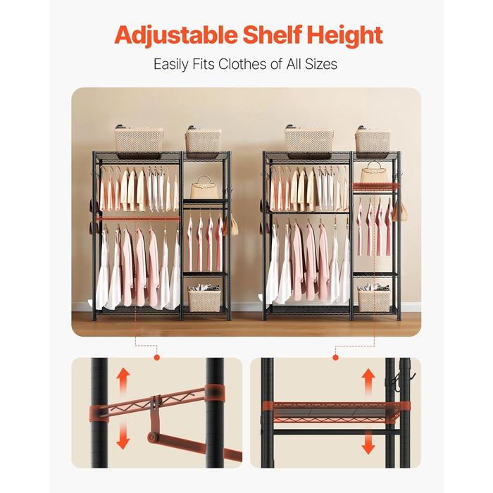 Стійка для одягу VEVOR з 4 перекладинами, 8 гачками та 385,5 кг вантажопідйомністю - для спальні, магазину одягу, прихожої