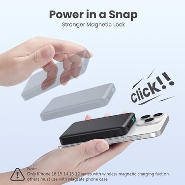Power Bank HETP Магнітний 10800mAh з PD 20W, бездротова зарядка, USB-C, LED-дисплей, сумісний з MagSafe, iPhone 16/15/14/13/12, чорний