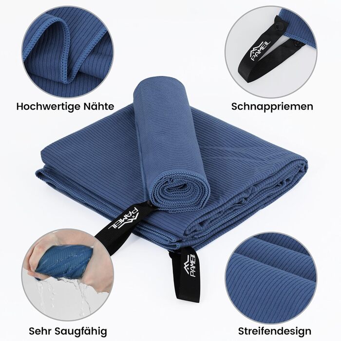 Набір рушників з мікрофібри Pameil (2 шт.) - великий (160x80 см) + маленький (80x40 см), компактні та швидковисихаючі, для спорту, подорожей, пляжу, колір морської хвилі