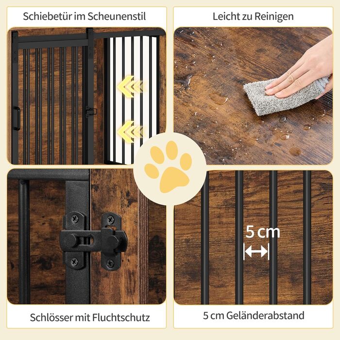 Сучасний вольєр для собак Hzuaneri DFC84301B, 69x49x64.5 см, вінтажний коричневий, з 2 дверцятами, для собак маленьких, середніх та великих порід