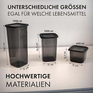 Герметичні контейнери для зберігання з кришкою [набір 12 шт] – Складні та економні контейнери для кухні – Ідеально підходять для борошна, макаронів, мюслі та іншого – Набір контейнерів для продуктів у антрацитовому кольорі