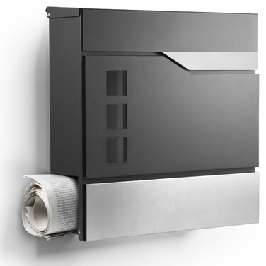 Поштовий ящик Oslo Anthrazit RAL7016 з газетницею та гравіюванням (без гравіювання) - вуличний, з нержавіючої сталі, стійкий до корозії та УФ-випромінювання