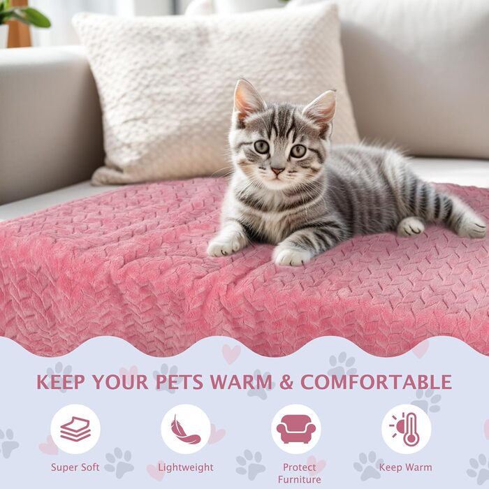 6 шт. м'які ковдри для собак та котів BVAGSS, 60x40 см, фліс, фланель, рожевий колір