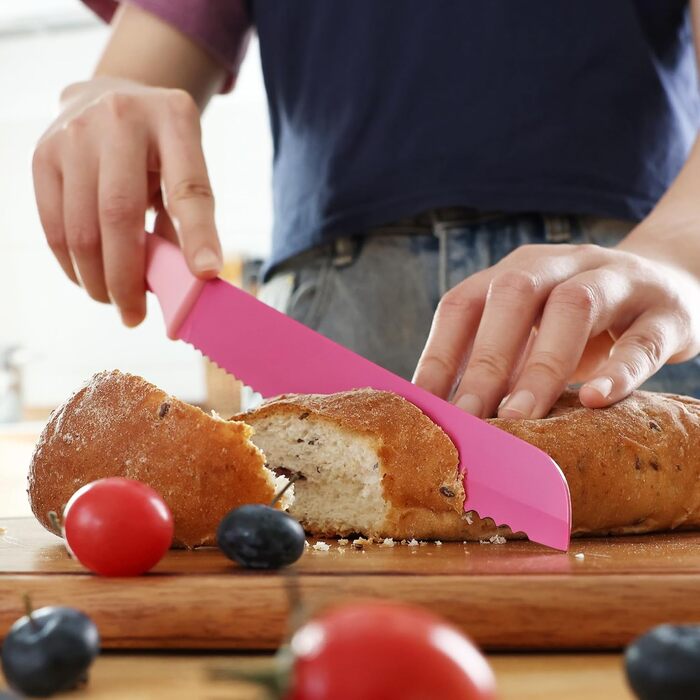 Набір ножів Hecef 14 предметів у блоці, з антипригарним покриттям, для посудомийної машини, самозаточуваний, ергономічні ручки, кухонний набір для будь-якої кухні (рожевий)