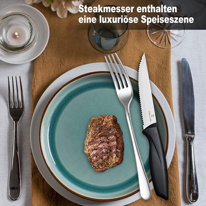 Набір столових приборів на 6 осіб, Targzier, 36 предметів, нержавіюча сталь, з ножем для стейку, для сім'ї/вечірки/готелю, чорний, придатний для миття в посудомийній машині