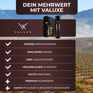 Розпилювач для олії та оцту VALUXE® з УФ-захистом, скляний, чорний - дозатор для оливкової олії, розпилювач олії 100 мл