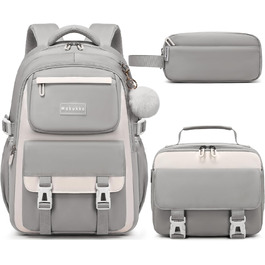 Шкільний рюкзак Makukke для дівчаток та підлітків: набір рюкзаків, водонепроникний, 30L (сірий)