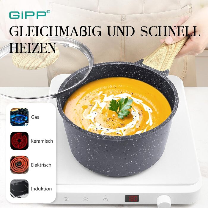 Набір посуду GiPP Keramik Antihaft: 22 частини (сірий) - посуд з керамічним покриттям, без PFAS, PFOA, PTFE, PFOS