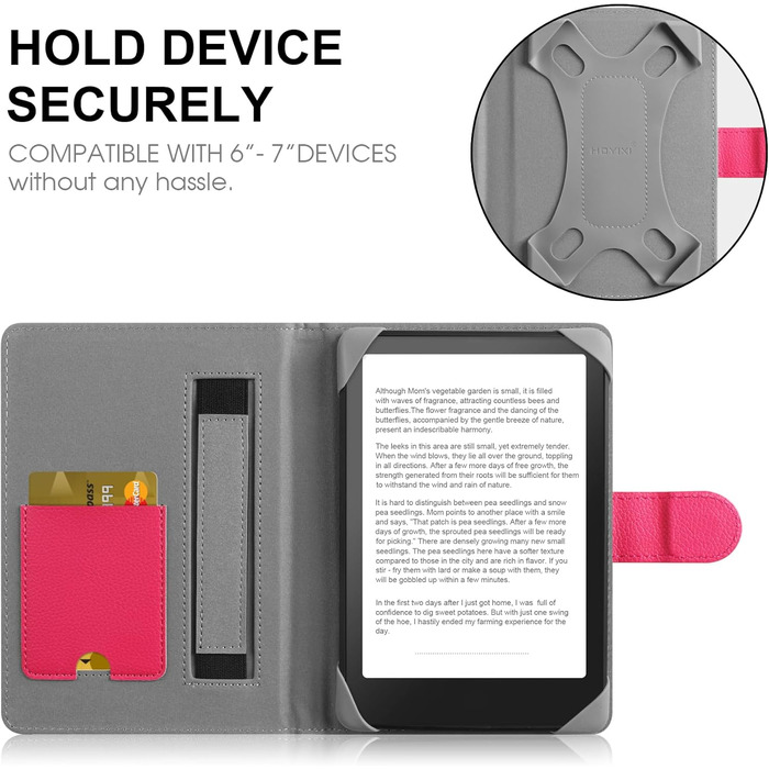 Чохол для електронного читача 6-7 дюймів: Pocketbook, Tolino, Sony, Kindle, Kobo. Шкіряний чохол, зелений (рожевий)