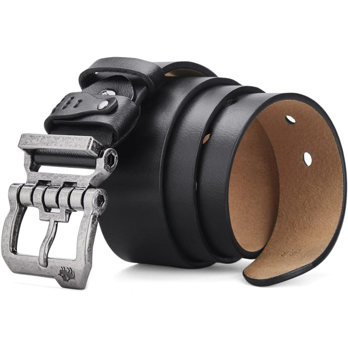 Чоловічий шкіряний ремінь BISON DENIM для джинсів та бізнес-стилю, ретро-дизайн, ширина 38 мм, довжина 130 см, чорний (W71694-2bm-black)