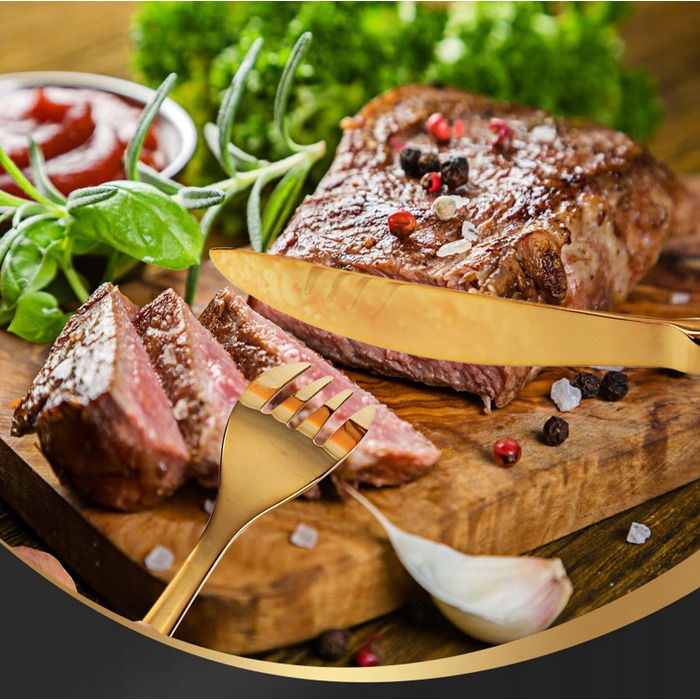 Набір золотих столових приборів на 6 осіб, нержавіюча сталь, 24 предмети — ідеальний подарунок