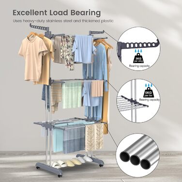 Клатковий сушильник для білизни Innotic з 4 ярусами та колесами - білий/сірий