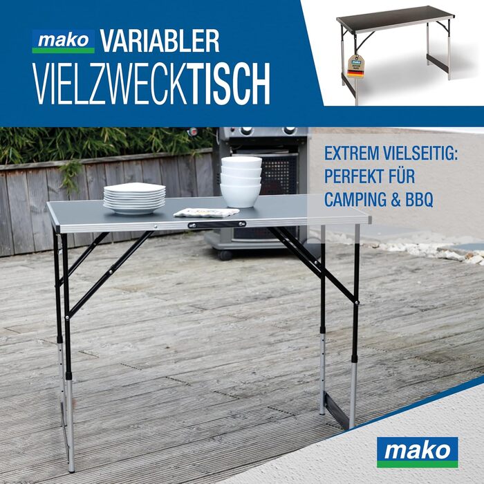 Складний алюмінієвий стіл для кемпінгу з 4 табуретами – міцний, регульований, 100x60x90 см