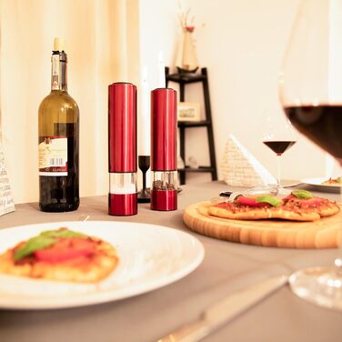 Електричні перечниці Relaxdays 2 шт. з LED-підсвіткою, стильні, з нержавіючої сталі, червоні