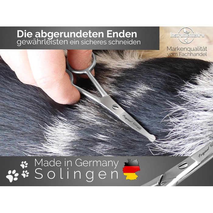 Ножиці для стрижки собак Solingen, ножиці для стрижки лап з мікрозубом, Made in Germany, ножиці з вигнутим лезом для догляду за шерстю собак, котів та інших домашніх тварин (10,5 см)