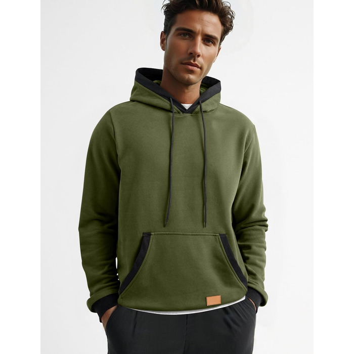 Світшот JMIERR чоловічий з капюшоном, теплий, з кишенею, бавовна, колір зелений