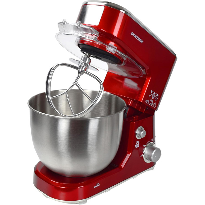 Syntrox Germany KM-1000W Kitchen Machine, Dough Mixer, Mixer, Stainless Steel Bowl, 5 Liter, red
