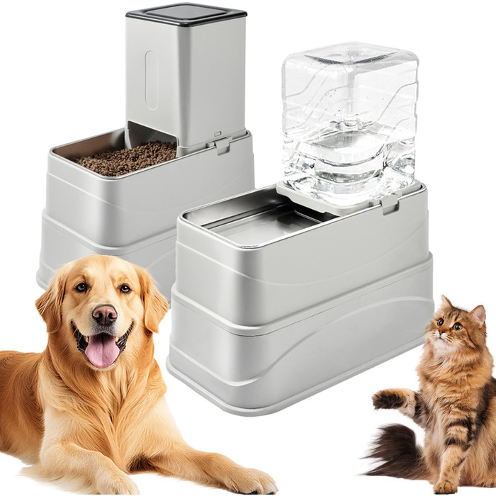 Автоматичний дозатор корму для собак 7L (2 шт.) з нержавіючою мискою, регульована висота, XXL, для великих собак та котів Maine Coon