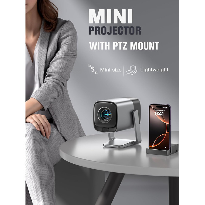Проектор міні 18000L 1080P з автофокусом та WiFi/Bluetooth, Netflix сертифікований, обертовий на 210°, з корекцією трапеції та фільтром від пилу