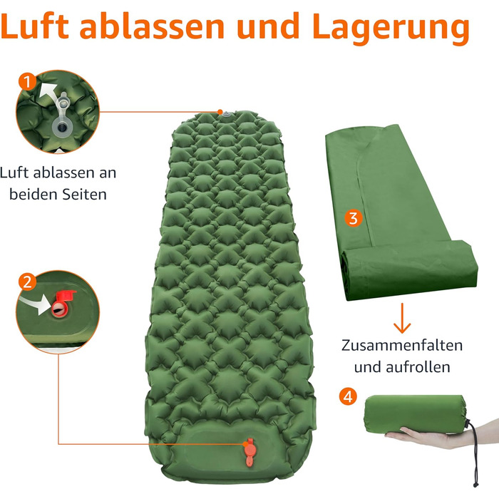 Amazon Basics Camping Sleeping Pad - Lightweight, Waterproof, with Foot Pump, 5.6 inch Thick, Olive Green