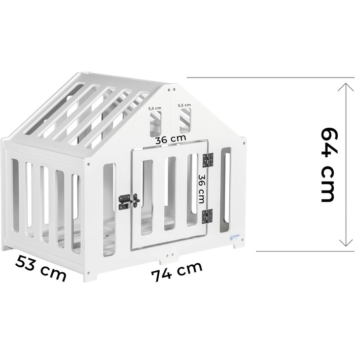 Будка для собак з дерева, клітка для собак із замком, вольєр для тварин, собачий вольєр, собача будка, переноска для домашніх тварин, чорна (74 x 53 x 64 см), білий колір