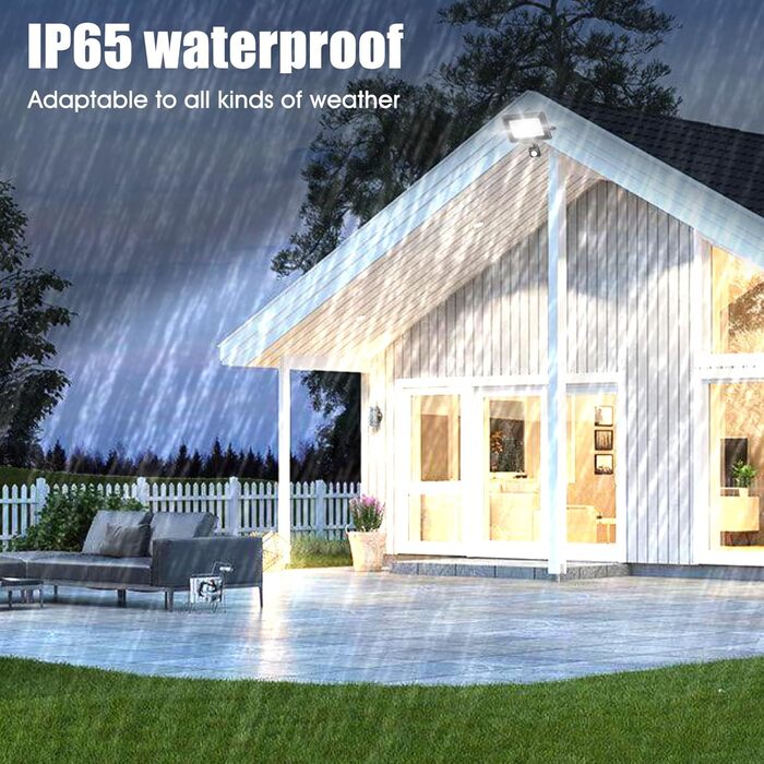 LED Floodlight Outdoor, IP65 Waterproof Outdoor Light LED Floodlight 30000LM Spotlight Floodlight, Outdoor Floodlight for Backyard, Garden, Workshop, Yard, Driveway, Doors, Garage, Hallway (Cool White with Sensor, 50W)
