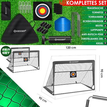 Дитячі футбольні ворота KESSER Pop-Up, набір 2 шт., складані з міцними скловолоконними стійками та сітками, для дому, вулиці та саду, з сумкою для транспортування, 6 фішками, насосом, мішенню, антрацит