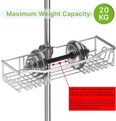 Двомісна поличка для душу без свердління, нержавіюча сталь 304, велика місткість, для стійок 18-25 мм, срібна
