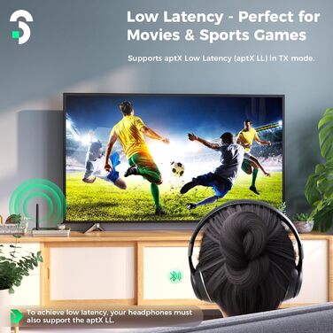 SOOMFON Bluetooth 5.2 Передавач/Приймач: Адаптер 3-в-1 для TV, Аудіосистеми, Навушників, Підтримка aptX LL & HD, Регулювання гучності, Dual Connection, Aux/Оптичний/RCA