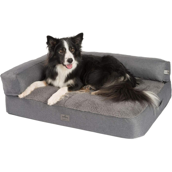 JAMAXX Преміум диван-лежанка для собак - ортопедичний, знімні подушки та чохол, м'який фліс/овчина, PDB3014 (M) 90x70 сірий