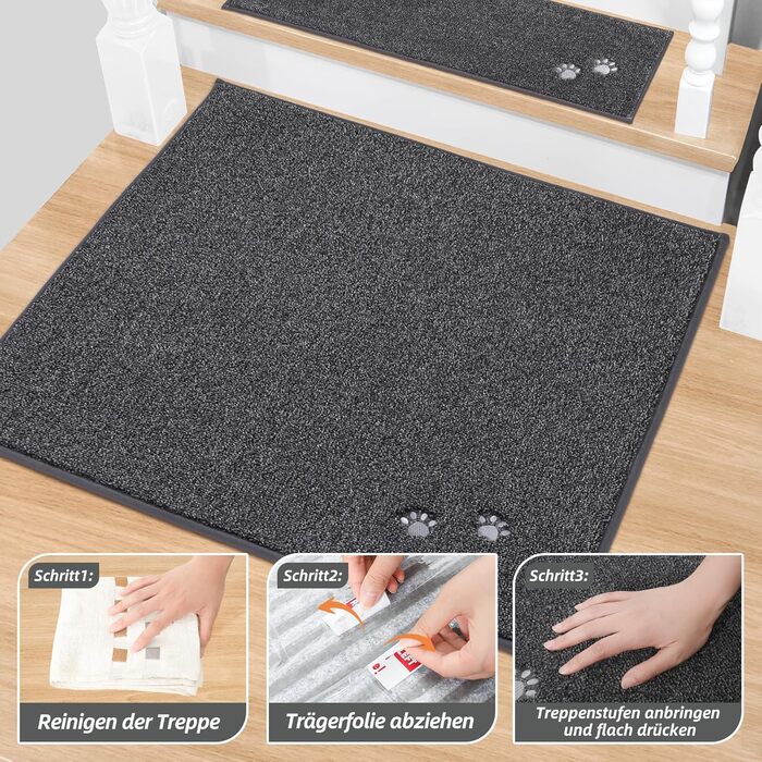 BEQHAUSE Non-Slip Stair Treads - 15 Pack, Washable Carpet for Stairs - Safe for Kids, Seniors & Pets, 22x70cm (8.7 x 27.5 inch), 100% Polyester with TPE Backing