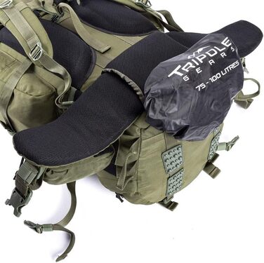 Tripole Rucksack from the Colonel Series with Internal Frame - Featuring Detachable Daypack and Rain Cover (95 Liters, Olive Green)
