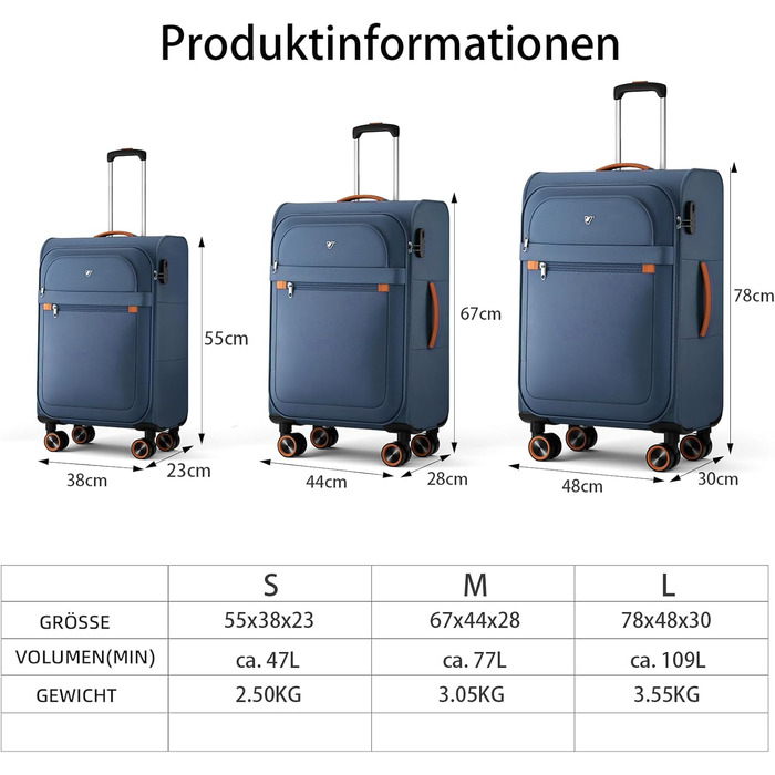 Великий валіза на колесах 78x48x30 см, тканинний, з кодовим замком, 109 літрів, блакитний