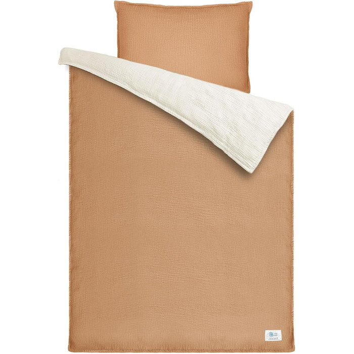 Постільна білизна для дитячого ліжечка Lulumoon з мусліну 100x135: комплект простирадла 100x135 + наволочка 40x60 см з бавовни Oeko-TEX Standard – легка та комфортна постільна білизна для малюків та дітей (муслін-колір, 100x135 см + 40x60 см)