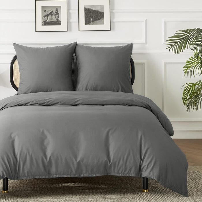 Комплект постільної білизни BEDSURE 135x200 з бавовни (4 частини) - сірий, з ремінцем, Oeko-Tex, з двома наволочками 80x80 см