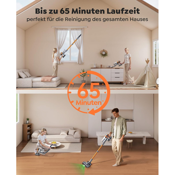 SMOTURE VAC04 Бездротовий акумуляторний пилосос, 50000 Па потужність всмоктування, 65 хвилин роботи, самостійна підставка, гнучкий шланг, щітка Anti-Tangle, док-станція для зарядки, для шерсті тварин, килимів та твердих поверхонь