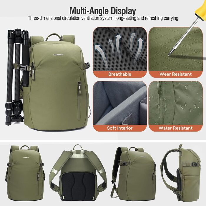 XAMORET Рюкзак для камери Tache Profeionell: водонепроникний, для DLR/LR, зелений (Army Green), розмір S