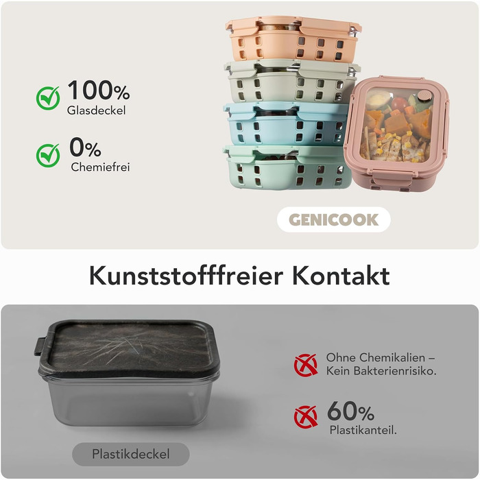 Скляні контейнери для зберігання їжі з кришками набір (meal prep) - герметичні, для мікрохвильовки, духовки, морозилки та посудомийної машини, для сім'ї, офісу, кухні, кольорові