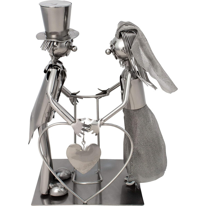 BRUBAKER Wine Bottle Holder Wedding Couple Bride and Groom Decorative Object Metal with Greeting Card for Wedding Gift