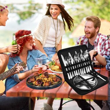 Набір посуду для кемпінгу MOMAHUA на 2 особи (10 шт.): нержавіюча сталь, для пікніків та подорожей, з сумкою для багаторазового використання. Срібний набір посуду на 4 особи