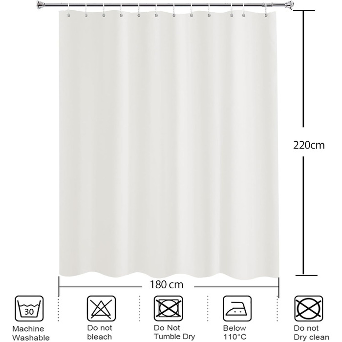 Штора для ванної кімнати YISURE антигрибкова 200x220 см, текстиль-поліестер, водонепроникна, колір кремовий