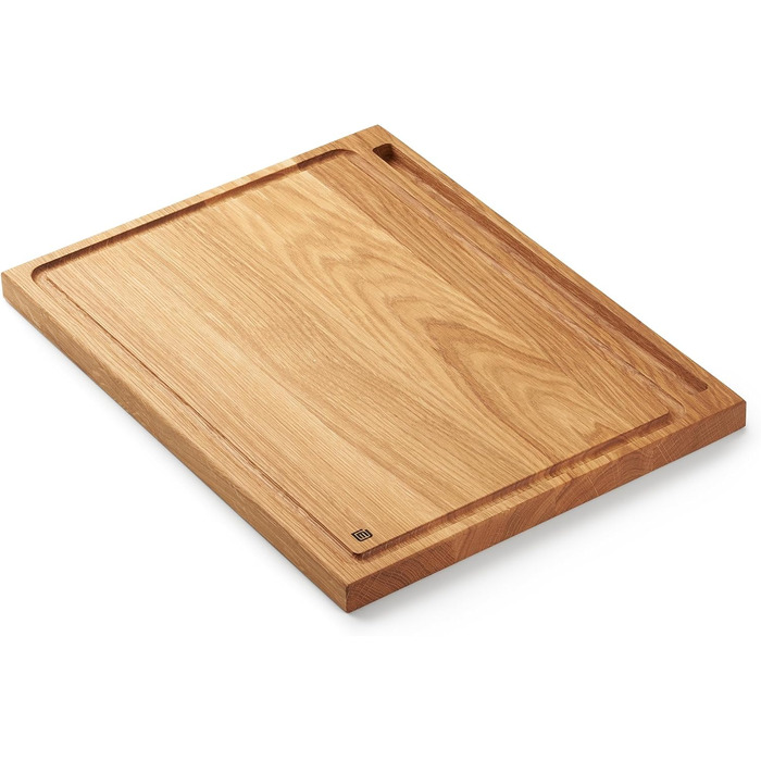 Edelding Cutting and Serving Board made of high-quality oak, 40 x 30 cm in size, with a juice groove and tablet holder | Antibacterial kitchen board | Serving board, breakfast board, solid wood board