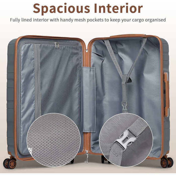 Набір валіз KONO 2 шт: ручна валіза-тележка 56 см + косметичка з поліпропілену, жорсткий корпус, 4 колеса, TSA-замок (кремовий білий)